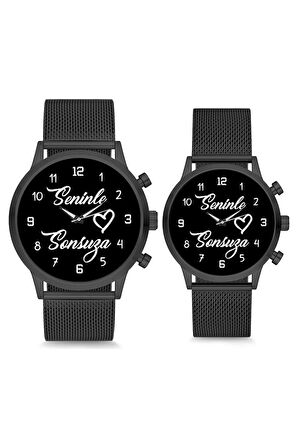 Siyah Seninle Sonsuza Kalpli Çift Sevgili Kol Saati