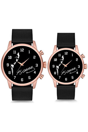 Atatürk İmzalı ve Silüet Çift Sevgili Kol Saati