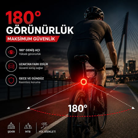 Kenly Akıllı Bisiklet Arka Stop Lambası Fren Sensörlü Otomatik LED Kuyruk Işığı Type-C Şarjlı IPX6 Su Geçirmez