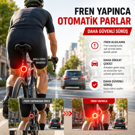 Kenly Akıllı Bisiklet Arka Stop Lambası Fren Sensörlü Otomatik LED Kuyruk Işığı Type-C Şarjlı IPX6 Su Geçirmez
