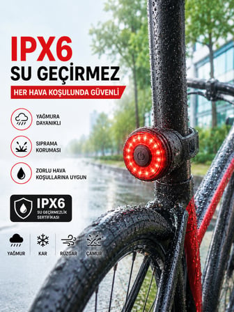 Kenly Akıllı Bisiklet Arka Stop Lambası Fren Sensörlü Otomatik LED Kuyruk Işığı Type-C Şarjlı IPX6 Su Geçirmez