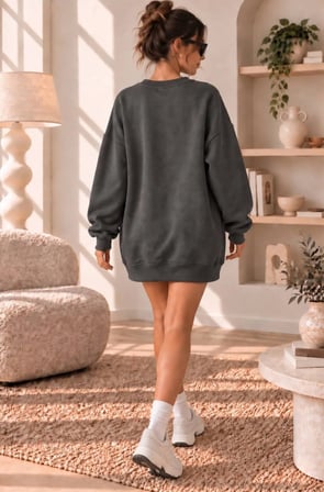 Yeni Sezon Trend Model Baskılı Oversize Sweatshirt Elbise