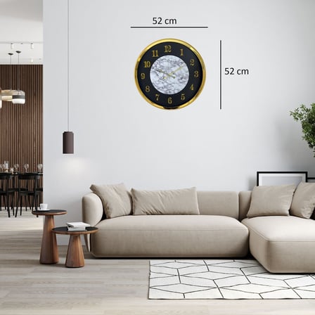 Gold Mermer Desenli Modern 52 x 52 Cm Duvar Saati