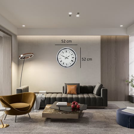 Beyaz Motifli Tasarım 52 Cm Metal Duvar Saati