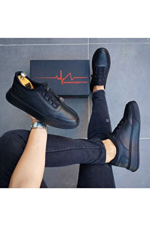 Hakiki Deri Streç Siyah Günlük Ayakkabı
