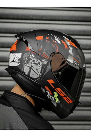 LS2 STREAM 2 ANGRY MONKEY MAT SIYAH-KIRMIZI KAPALI KASK(SIYAH SEFFAF CAM)