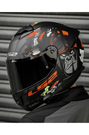 LS2 STREAM 2 ANGRY MONKEY MAT SIYAH-KIRMIZI KAPALI KASK(SIYAH SEFFAF CAM)