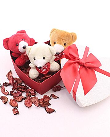 Sevgiliye Eşe Sürpriz Hediye Kalp Kutuda Mini Ayıcıklar Hediye Seti Sevgiliye Hediye