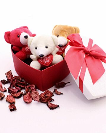 Sevgiliye Eşe Sürpriz Hediye Kalp Kutuda Mini Ayıcıklar Hediye Seti Sevgiliye Hediye