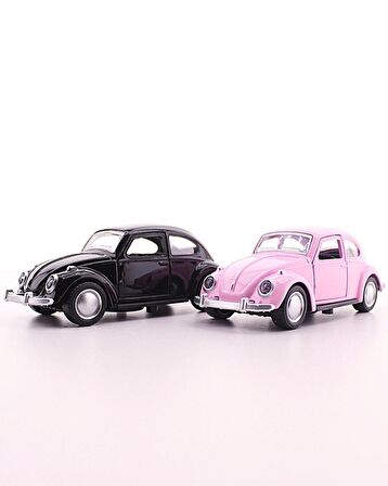 Sevgiliye Eşe Sürpriz Hediye 2 Adet Siyah Pembe Metal Vosvos Araba Dıe Cast Büyük Boy 12cm