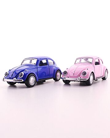 Sevgiliye Eşe Sürpriz Hediye 2 Adet Lacivert Pembe Metal Vosvos Araba Dıe Cast Büyük Boy 12cm