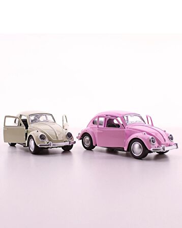 Sevgiliye Eşe Sürpriz Hediye 2 Adet Beyaz Pembe Metal Vosvos Araba Dıe Cast Büyük Boy 12cm