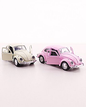 Sevgiliye Eşe Sürpriz Hediye 2 Adet Beyaz Pembe Metal Vosvos Araba Dıe Cast Büyük Boy 12cm