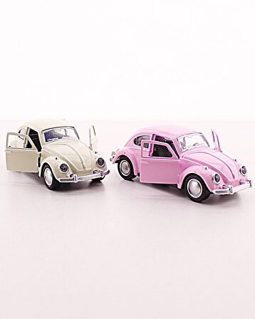 Sevgiliye Eşe Sürpriz Hediye 2 Adet Beyaz Pembe Metal Vosvos Araba Dıe Cast Büyük Boy 12cm