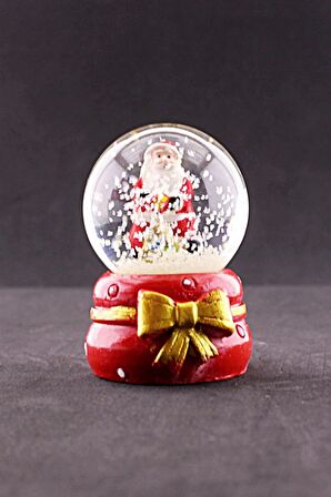 Dekoratif Yeni Yıl ı Noel Baba Temalı Kurdele Detaylı Mini Boy Işıklı Kar Küresi 6,5 cm