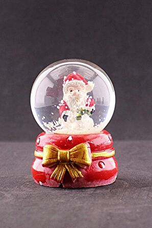 Dekoratif Yeni Yıl ı Noel Baba Temalı Kurdele Detaylı Mini Boy Işıklı Kar Küresi 6,5 cm