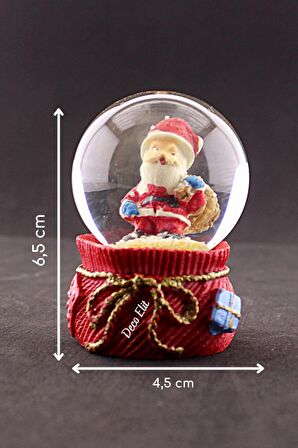 Yeni Yıl Hediyesi Dekoratif Hediye Torbalı Noel Baba Temalı Mini Boy Kar Küresi 6,5 cm