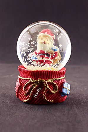 Yeni Yıl Hediyesi Dekoratif Hediye Torbalı Noel Baba Temalı Mini Boy Kar Küresi 6,5 cm