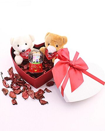 Mini Ayıcıklar ve Sevgililer Kar Küresi Sevgiliye Eşe Sürpriz Hediye Seti