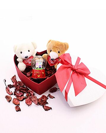 Mini Ayıcıklar ve Sevgililer Kar Küresi Sevgiliye Eşe Sürpriz Hediye Seti