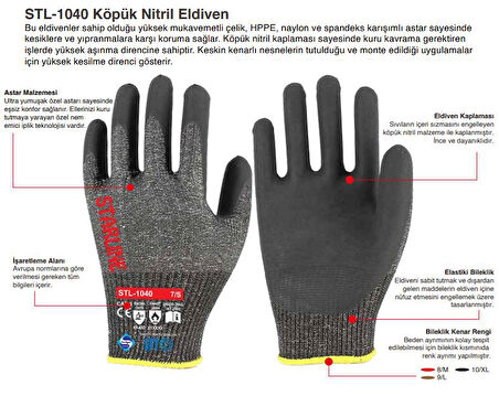 Starline STL-1040 Köpük Nitril Kesilmez Eldiven 8 Beden 5 Çift