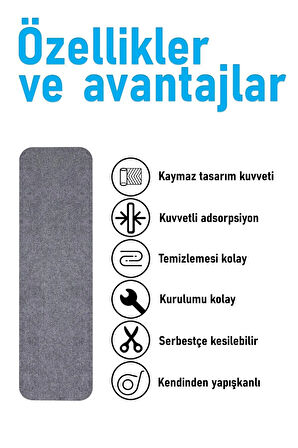 Halifleks Yapışkan Tabanlı Merdiven Basamak Paspası Rip Halı Kaymaz Tabanlı - Füme