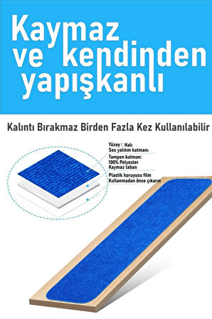 Halifleks Yapışkan Tabanlı Merdiven Basamak Paspası Rip Halı Kaymaz Tabanlı - Lacıvert