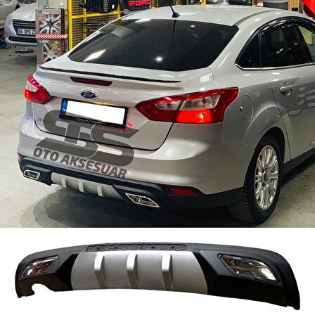 Ford Focus 3 Difüzör Arka Tampon Eki 2 Egzoz Çıkışlı Gri