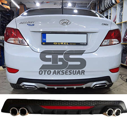 Hyundai Accent Blue Difüzör Arka Tampon Eki 4 Egzoz Çıkışlı Siyah Reflektörlü