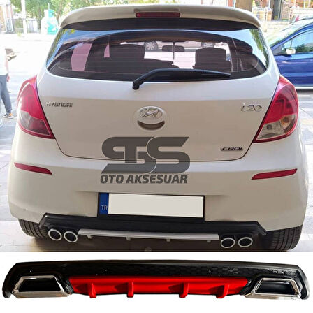 Hyundai i20 Difüzör Arka Tampon Eki 2 Egzoz Çıkışlı Kırmızı Lüx Tip