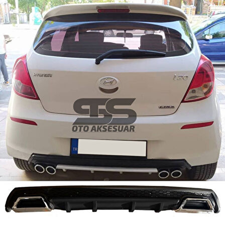 Hyundai i20 Difüzör Arka Tampon Eki 2 Egzoz Çıkışlı Siyah Lüx Tip