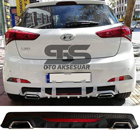 Hyundai i20 Difüzör Arka Tampon Eki 2 Egzoz Çıkışlı Siyah Reflektörlü