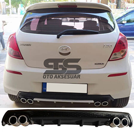 Hyundai i20 Difüzör Arka Tampon Eki 4 Egzoz Çıkışlı Siyah Lüx Tip