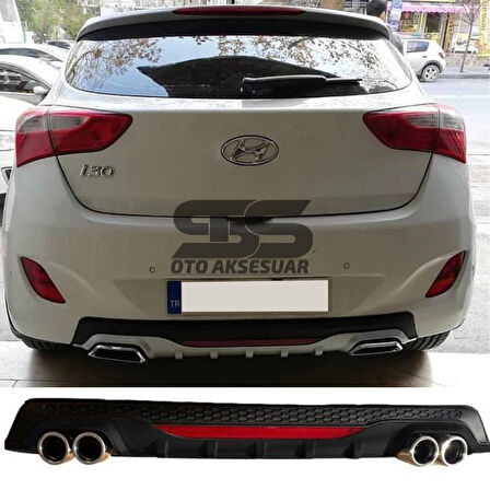 Hyundai i30 Difüzör Arka Tampon Eki 4 Egzoz Çıkışlı Siyah Reflektörlü