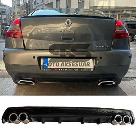 Renault Megane 2 Sedan Difüzör Arka Tampon Eki 4 Egzoz Çıkışlı Siyah Lüx Tip