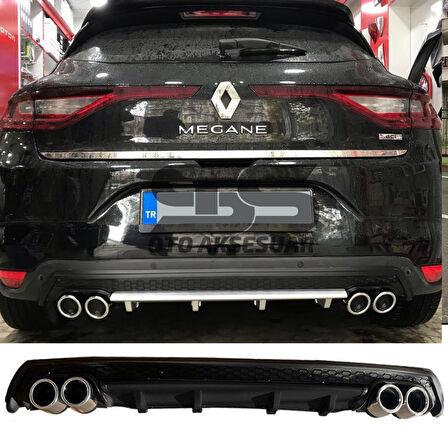 Renault Megane 4 Difüzör Arka Tampon Eki 4 Egzoz Çıkışlı Siyah Lüx Tip