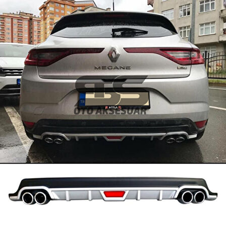 Renault Megane 4 HB Difüzör Arka Tampon Eki 4 Egzoz Çıkışlı Gri Tip