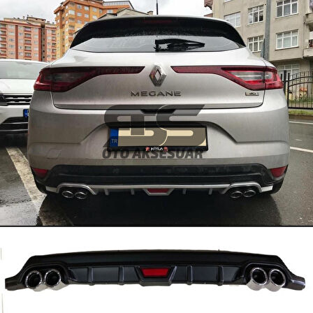 Renault Megane 4 HB Difüzör Arka Tampon Eki 4 Egzoz Çıkışlı Siyah Tip