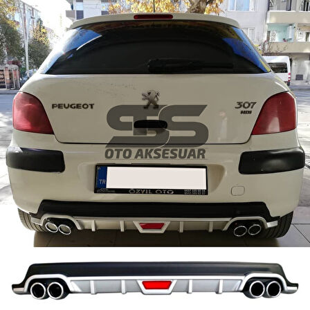 Peugeot 307 Difüzör Arka Tampon Eki 4 Egzoz Çıkışlı Gri Tip