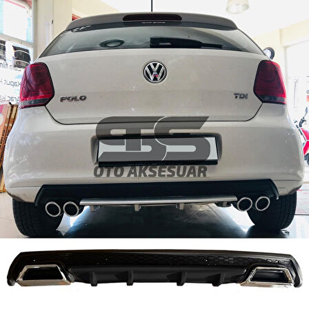 Volkswagen Polo MK5 Difüzör Arka Tampon Eki 2 Egzoz Çıkışlı Siyah Lüx Tip