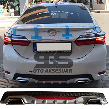 Toyota Corolla 2013-2018 Difüzör Arka Tampon Eki 2 Egzoz Çıkışlı Gri Reflektörlü