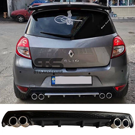 Renault Clio 3 Difüzör Arka Tampon Eki 4 Egzoz Çıkışlı Siyah Lüx Tip