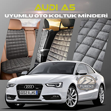 Audi A5 Antrasit Renk Tay Tüyü Cepli & Terletmez Sırtlı Oto Koltuk Minder Seti - Koltuk Koruma Kılıfı (ÖN & ARKA TAM SET)