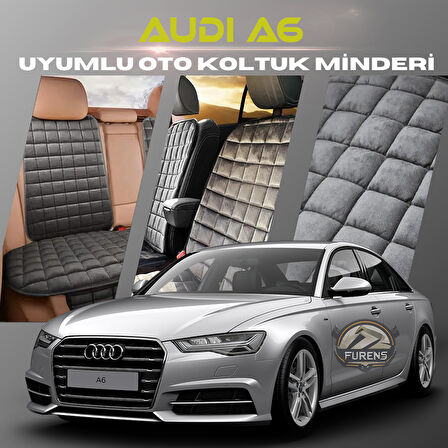 Audi A6  Antrasit Renk Tay Tüyü Cepli & Terletmez Sırtlı Oto Koltuk Minder Seti - Koltuk Koruma Kılıfı (ÖN & ARKA TAM SET)