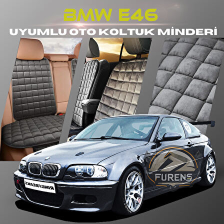 Bmw E46 Antrasit Renk Tay Tüyü Cepli & Terletmez Sırtlı Oto Koltuk Minder Seti - Koltuk Koruma Kılıfı (ÖN & ARKA TAM SET)