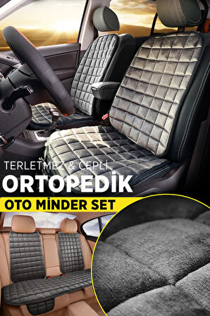 Fiat Linea Antrasit Renk Tay Tüyü Cepli & Terletmez Sırtlı Oto Koltuk Minder Seti - Koltuk Koruma Kılıfı (ÖN & ARKA TAM SET)