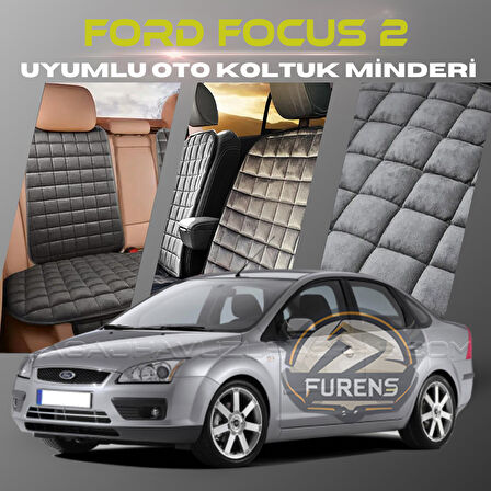 Ford Focus 2 Antrasit Renk Tay Tüyü Cepli & Terletmez Sırtlı Oto Koltuk Minder Seti - Koltuk Koruma Kılıfı (ÖN & ARKA TAM SET)