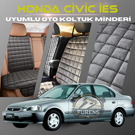 Honda İes Parlak Antrasit Renk Tay Tüyü Cepli & Terletmez Sırtlı Oto Koltuk Minder Seti - Koltuk Koruma Kılıfı (ÖN & ARKA TAM SET)