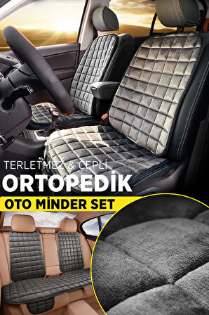 Hyundai İ20 Antrasit Renk Tay Tüyü Cepli & Terletmez Sırtlı Oto Koltuk Minder Seti - Koltuk Koruma Kılıfı (ÖN & ARKA TAM SET)