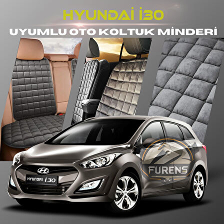 Hyundai İ30 Antrasit Renk Tay Tüyü Cepli & Terletmez Sırtlı Oto Koltuk Minder Seti - Koltuk Koruma Kılıfı (ÖN & ARKA TAM SET)